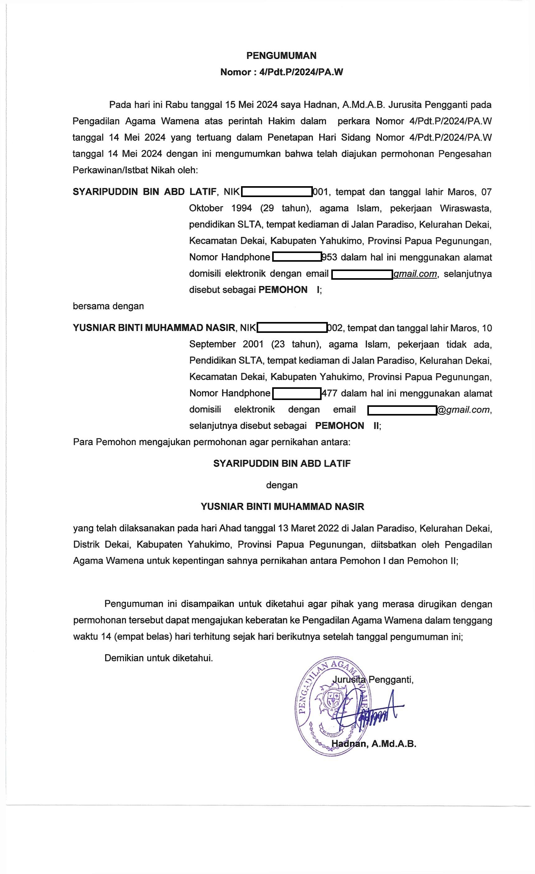 PENGUMUMAN ITSBAT 4 P