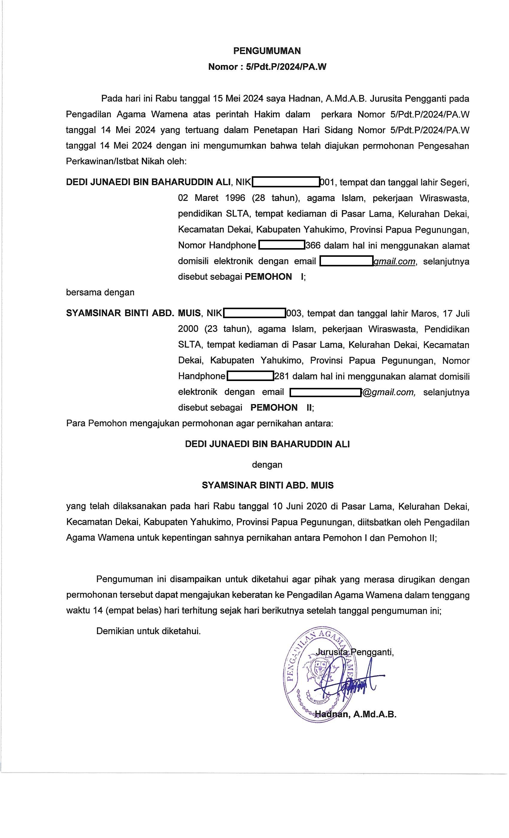 PENGUMUMAN ITSBAT 5 P