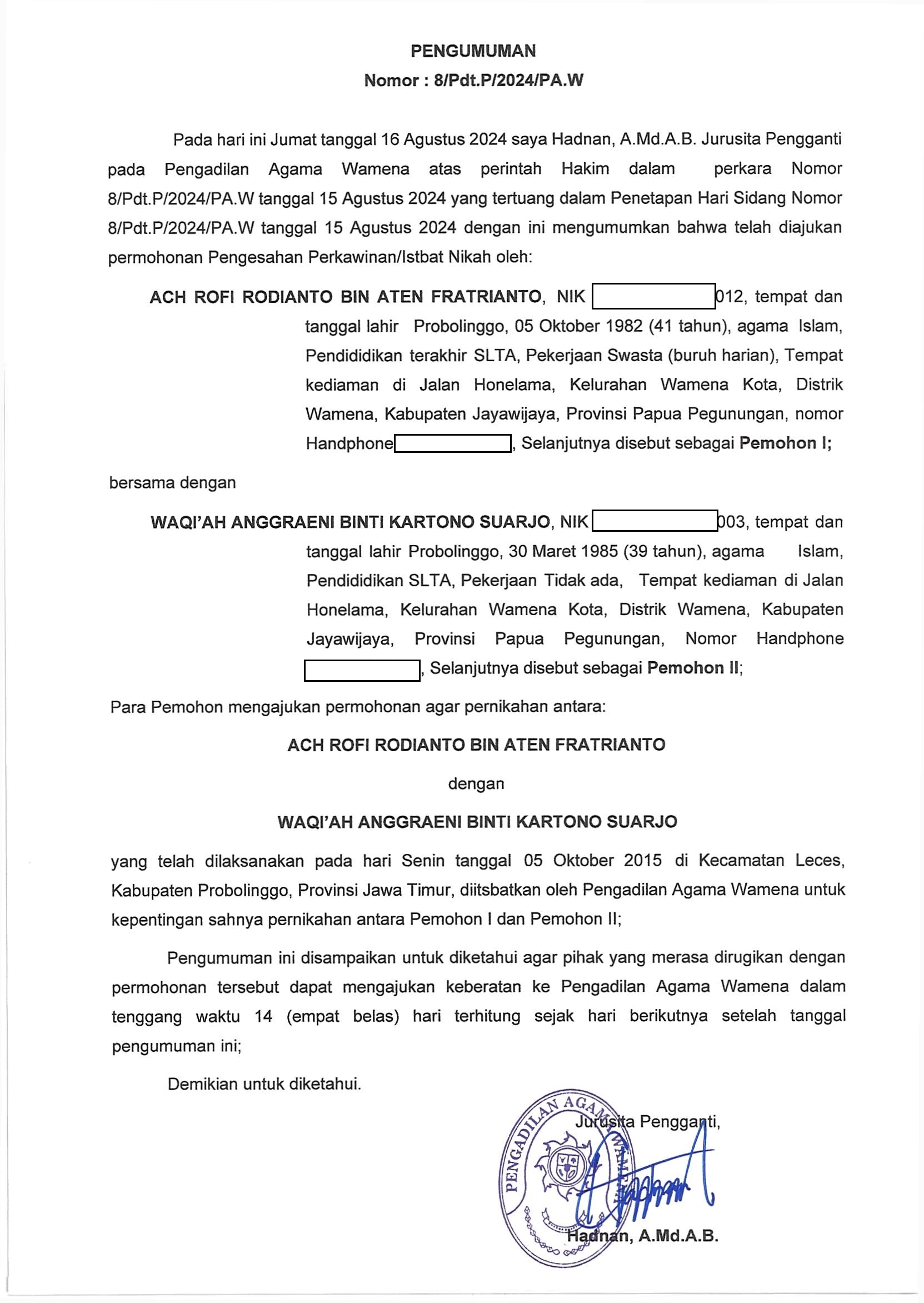 pengumuman 8P